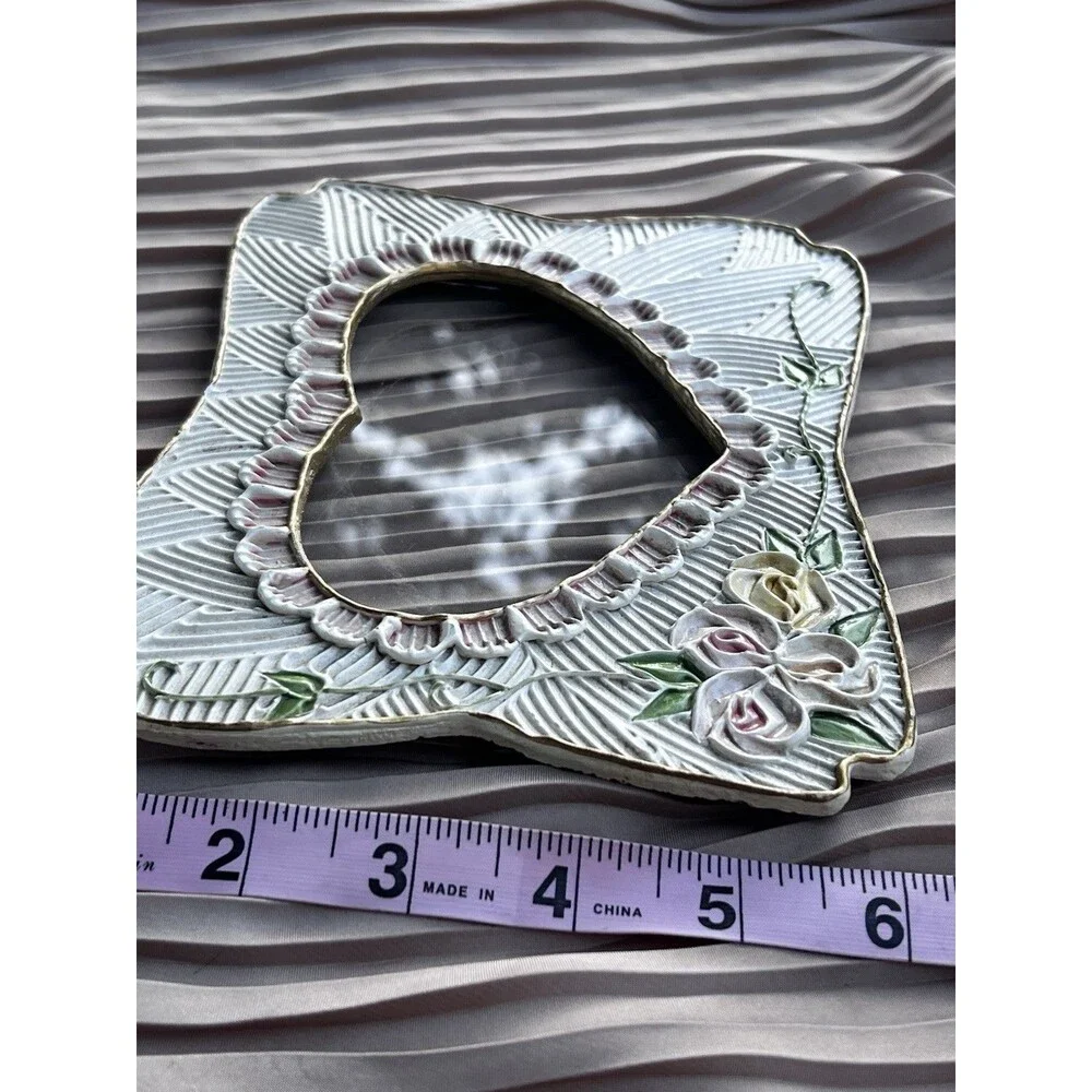 Vintage Hand Painted Ceramic Rose Picture Frame Cottage Shabby Chic
